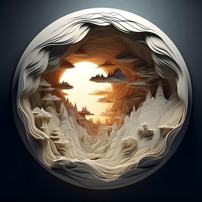Bgraamiens 3D Visual Dawn Inside a Cave - 1000 Pieces Round Puzzle for Adults, U
