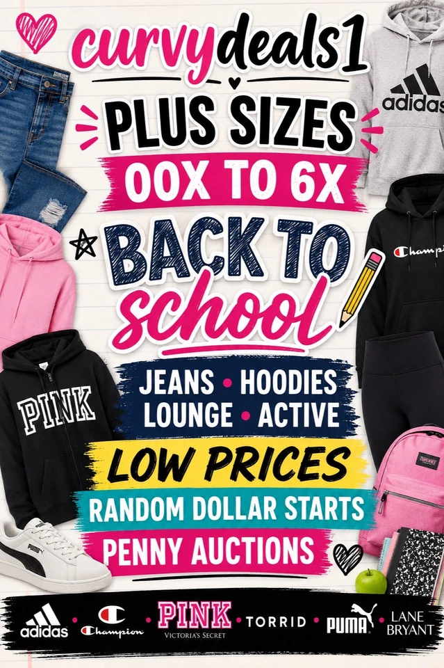 Plus Sizes, Back to School, Hundreds of new items, 0 to 6X Penny Auctions!