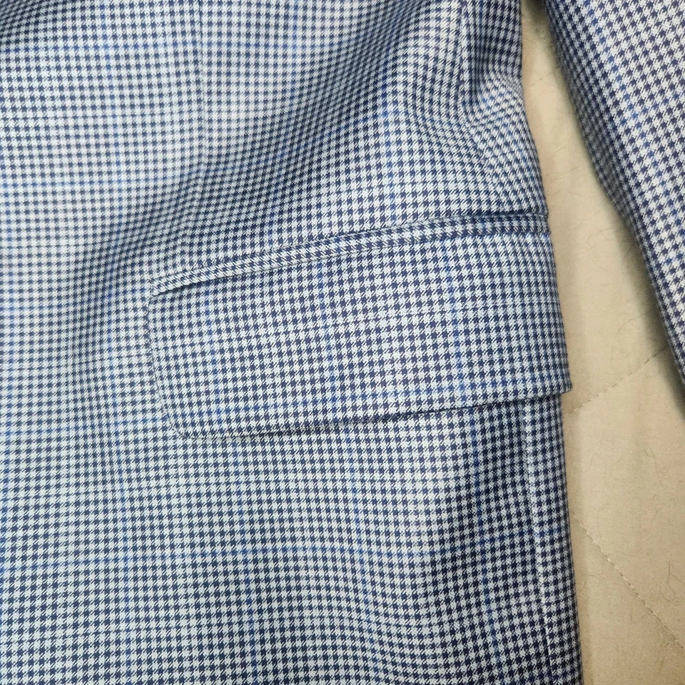 Peter Millar Mens Sz 50R Blue Gingham Check Blazer Wool Sport Coat Lined CA00429 - Image 3 of 4