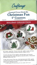 Craftways Cross Stitch Acrylic Coasters Kit Christmas Fun wreath sleigh tree