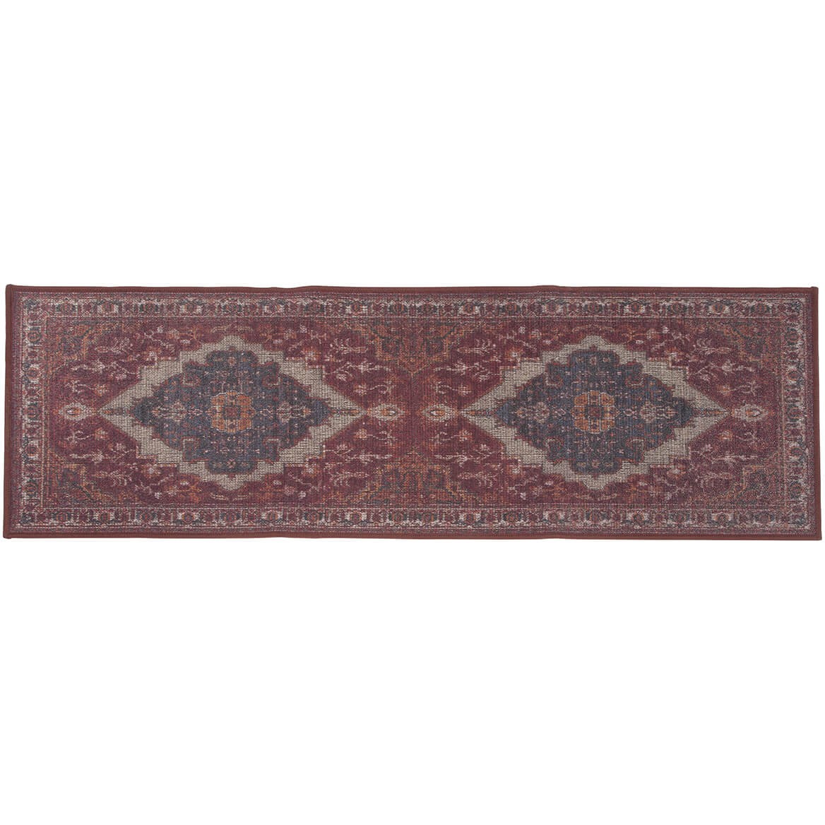 Моющийся коврик Layla Accent Runner для дома бордового и синего цветов, 20 x 59
