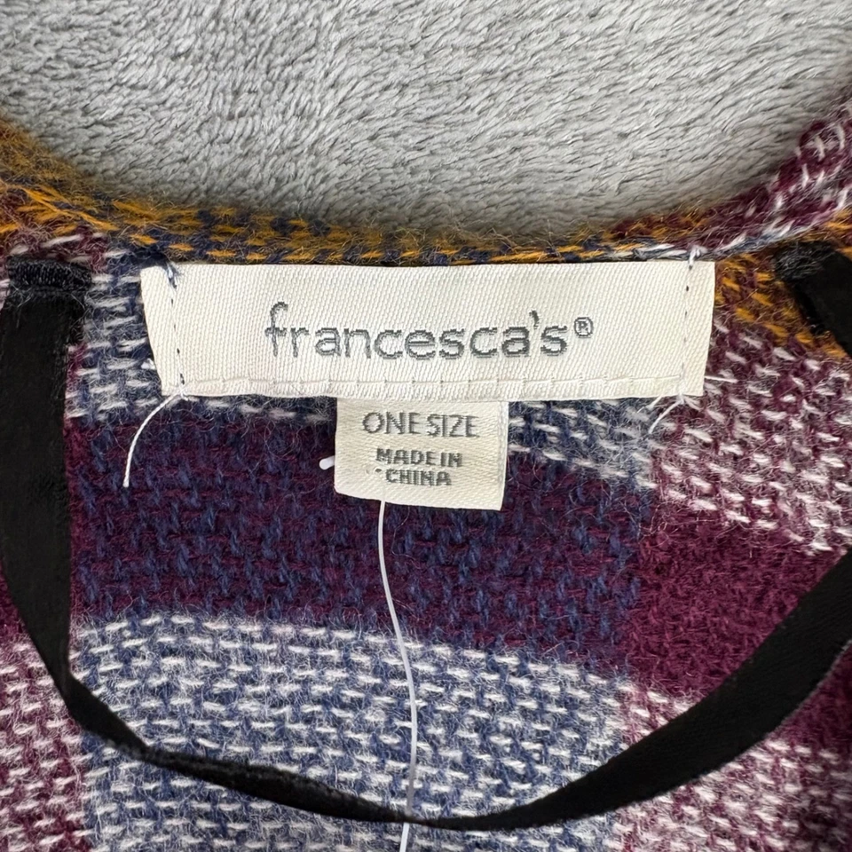 Francesca's Manta a Cuadros Capa Mantón Borgoña Azul Flecos Talla Única *SIN Cinturón Nuevo con Etiquetas Foto 3 de 4