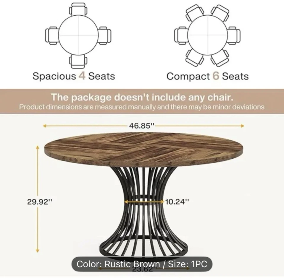 47” Round Dinning/Office Table – Industrial Conference Table for 4–6, Metal Base - Image 4 of 4