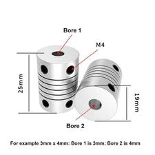 Precision Aluminum FlexibleShaft Coupler,OD19xL25,Bore3-10mm,CNC MotorCompatible