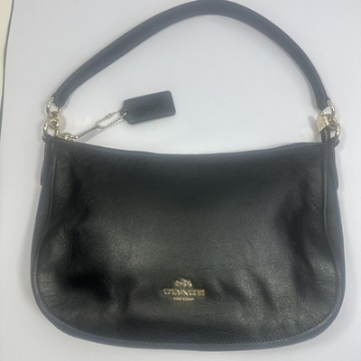 Coach Chelsea Leather Shoulder Bag Womens Black Satchel J1580