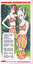 Woolworth's Flower Power Bra Slip Briefs Girdle Los Angeles CA 1968 Vtg Print Ad