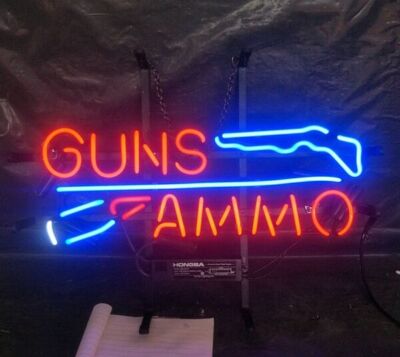 Guns And Ammo Rifle Handgun Shop Open 20''x10'' Neon Light Sign Lamp Wall Decor