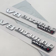 2Pcs/For AMG V8 BITURBO 4Matic+ Emblem Side Fender Trunk Nameplate Badge Sticker