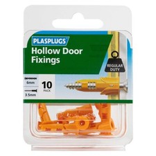 Hollow Door Fixings Plasplugs DR108 Regular Duty x10 6mm Drill 3.5mm Screw