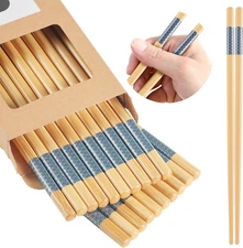 10Pairs Bamboo Chopsticks Reusable | Dishwasher Safe | Non Slip | Chinese -（9...