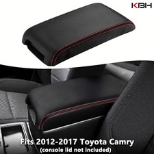Fits 2012-2017 Toyota Camry Black Leather Console Lid Armrest Cover Red Stitch