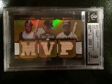 2006 TOPPS TRIPLE THREADS RELIC 3 GOLD CLEMENTE/ MANTLE/ BONDS -MINT 1 POP-RARE