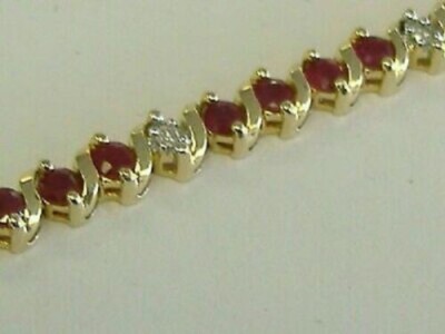 8Ct Round Cut Red Ruby & Diamond Women's Tennis Bracelet 14K Yellow Gold Finish