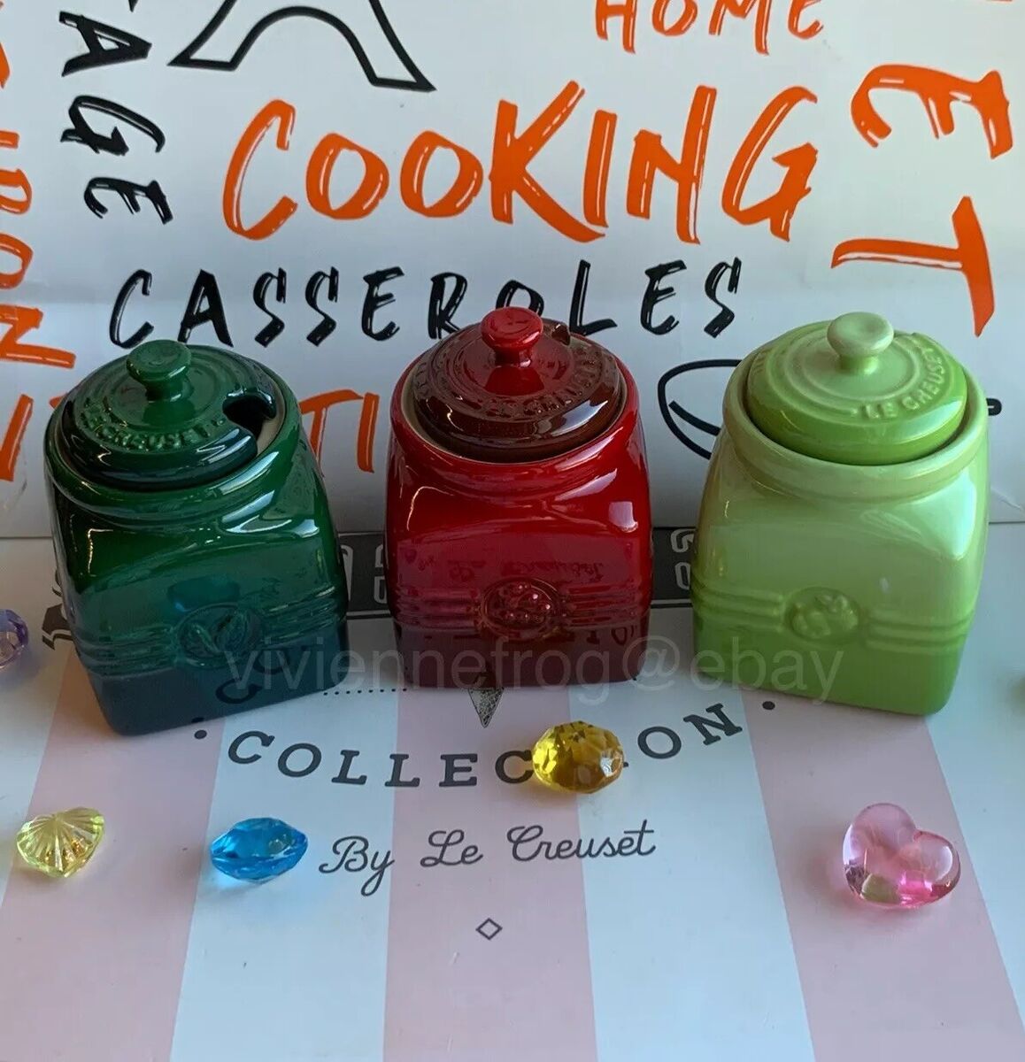 LE CREUSET SET OF 3 MINI SAUCE SPICE GREEN RED AND LIGHT LE CREUSET SET OF 3 MINI SAUCE SPICE GREEN RED AND LIGHT