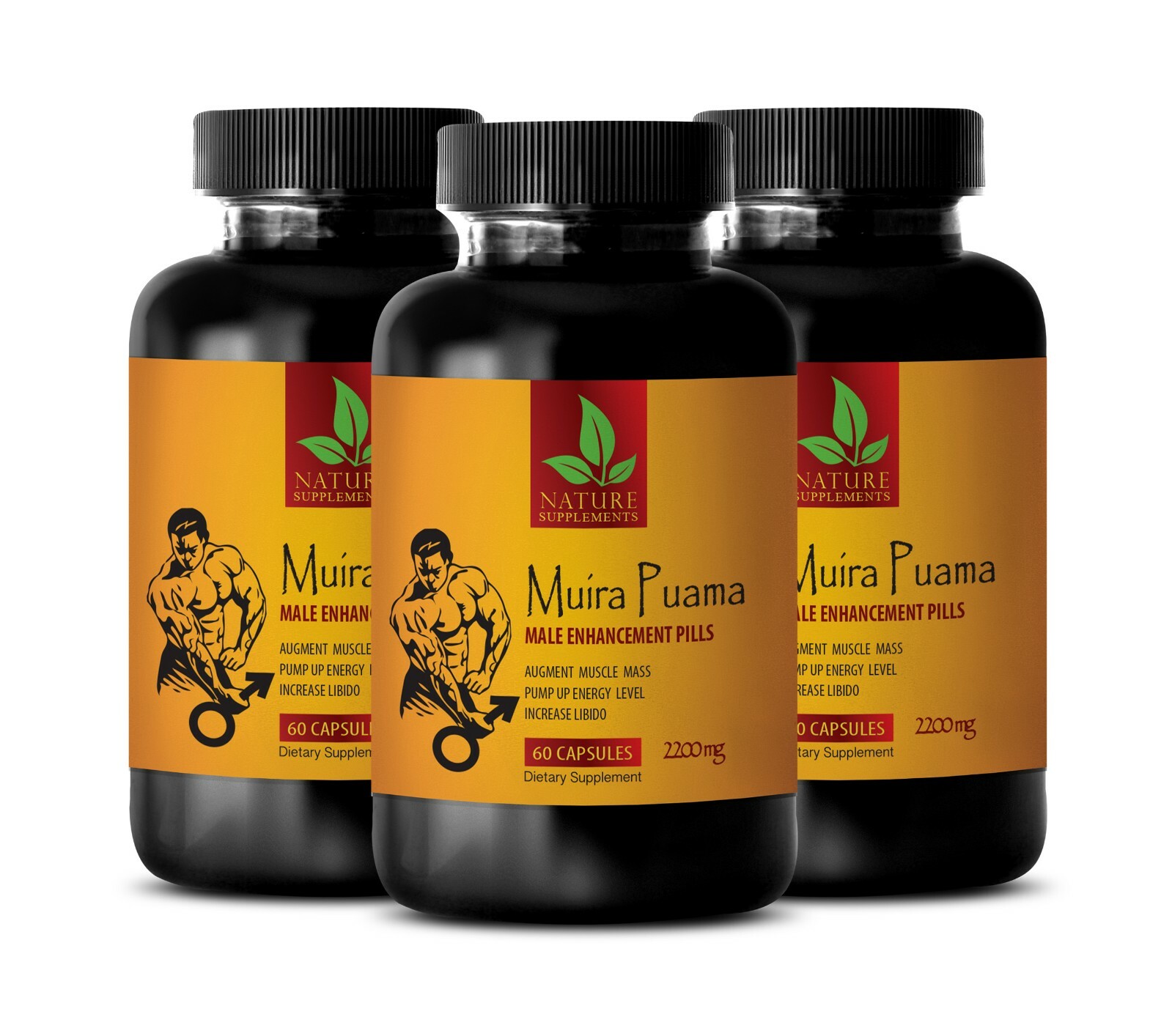male pills MUIRA PUAMA EXTRACT 2200mg sport supplements 3 Bottles