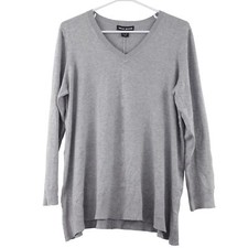DKNY Jeans Women's Long Sleeve V-Neck Sweater, X-Small, Heather Grey