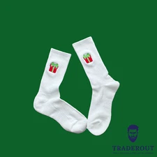 Holiday Christmas Gift Box custom embroidery men white crew socks by H.E.Arts
