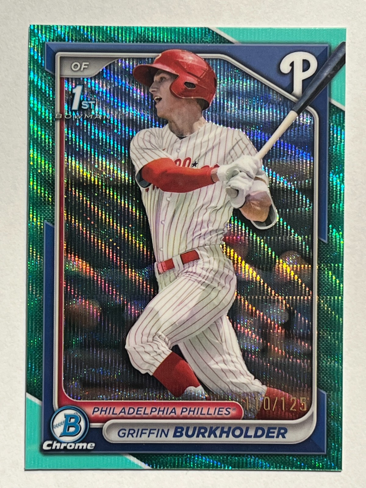 🔥2024 Bowman Draft Chrome Aqua Wave /125 #BDC-60 Griffin Burkholder PHI Phils🔥