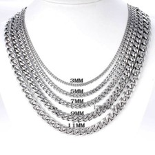 18-36'' MEN Stainless Steel 3/5/7/9/11mm Silver Tone Cuban Curb Chain Necklace