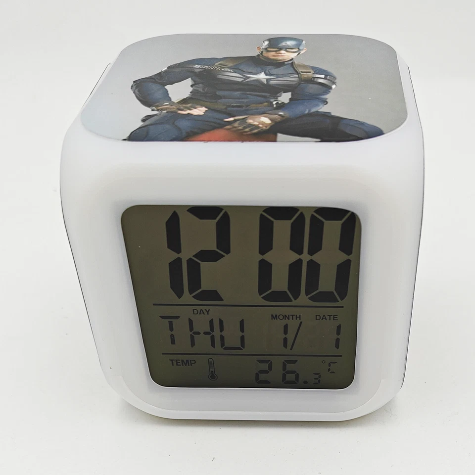 Captain America 7 Color Changing Night Light Digital Alarm Clock #02 - Image 2 of 4