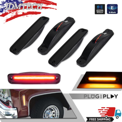For 73-80 Chevy GMC Truck Smoke Amber LED FRONT & Red LED REAR Side Marker Light