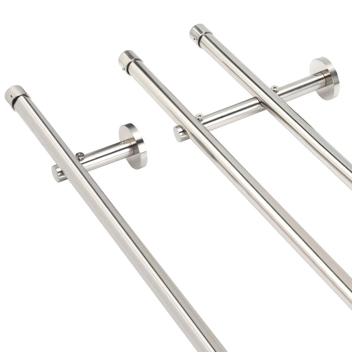 InCasa Bastone Doppio Per Tende In Acciaio Satinato, Diametro 20 Mm, Lunghezza 140 Cm, Completo Di Supporti E Anelli, Design Italiano