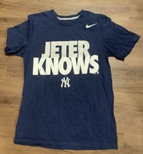 Nike NEW YORK Yankees Derek Jeter NAVY Blue T-Shirt Men s Size S JETER KNOWS