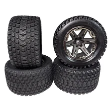 Fits Traxxas Rustler Ultimate 4x4 VXL Gravix Tires 12mm Wheels Glued Front Rear