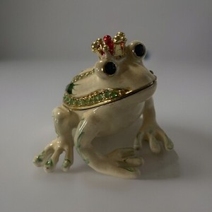 FROG PRINCE Trinket box/paper holder emerald green princess frog Miniature 3”