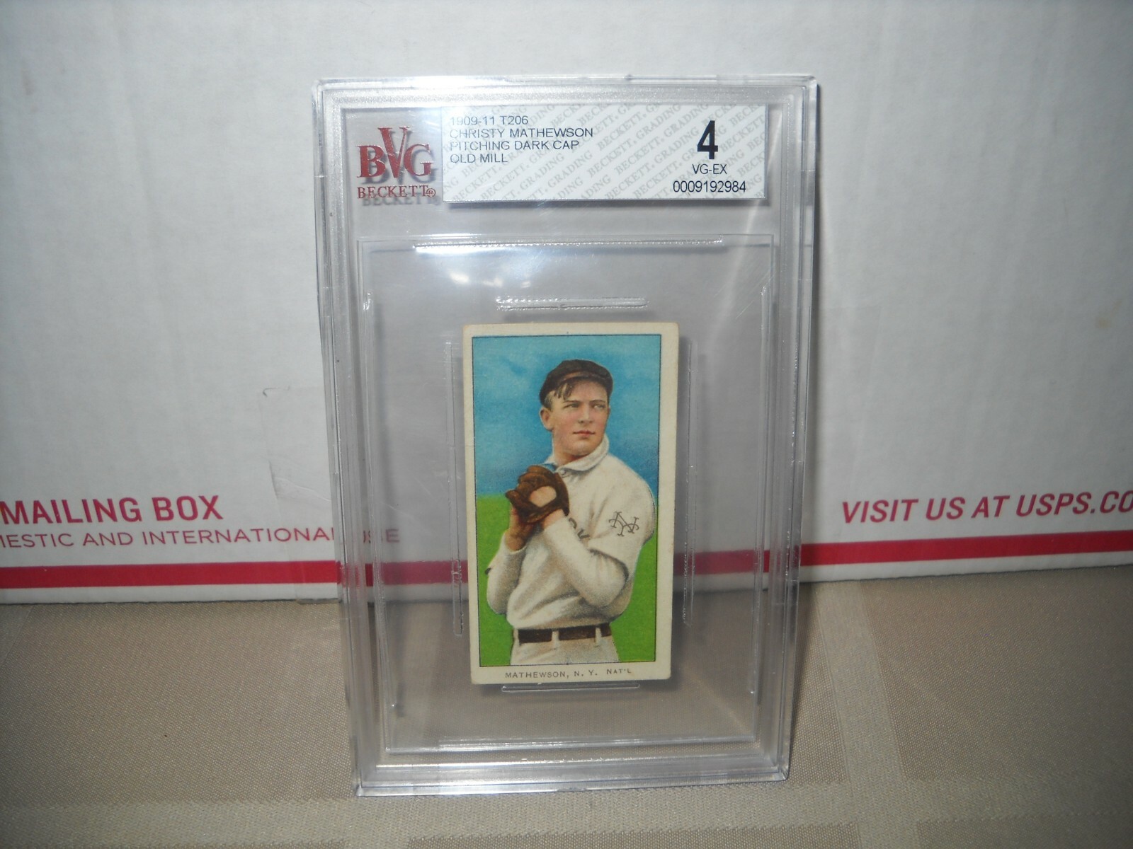 Rare 1909-11 T206 HOF Christy Mathewson Dark Cap Old Mill New York BVG 4 VG - EX