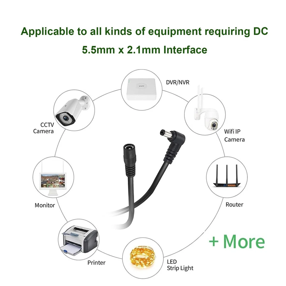 100pcs DC Power 5.5mm x 2.1mm Male 90° Right Angle To Female Extension Cable 1m - Image 3 of 4