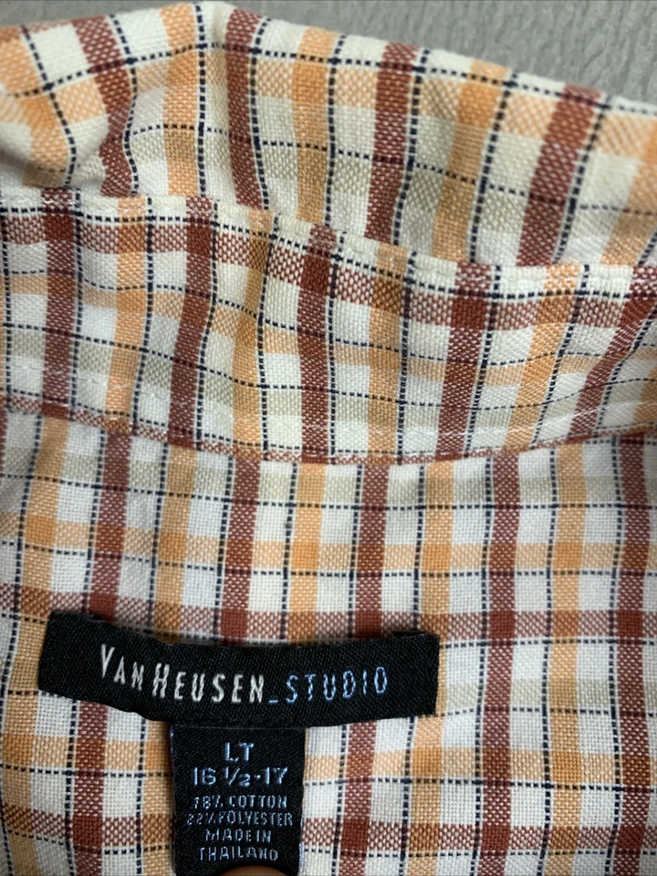 Camisa Van Heusen Studio para hombre talla LT 16,5-17 roja naranja manga corta a cuadros Foto 2 de 4
