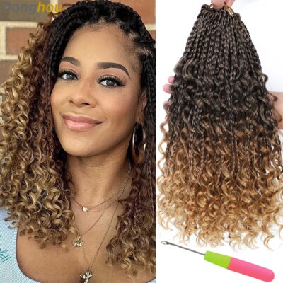 1- 6 Packs Ombre Box Braids Crochet Braids Curly Ends 10 Colors 16 Strands/Pack