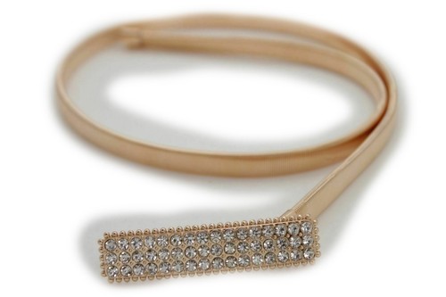 Hot Women Hip Waist Fancy Belt Gold Metal Elastic Bling Plate Charm Buckle S M L - Picture 12 of 24