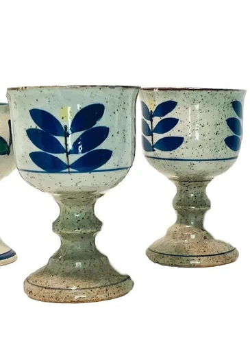 2-Pc RARE Modernist Art Otagiri Handcrafted Stoneware Wine Goblets Chalices 5.5”