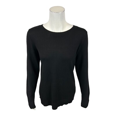 Denim Crew Neck Long Sleeves Hi-Low Pullover Sweater Top Black Medium  Size