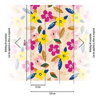 Fototapete Vlies Blumen Retro BläTter Punkte Beige Rosa Gelb 39209-1 (5,79€/1Qm)