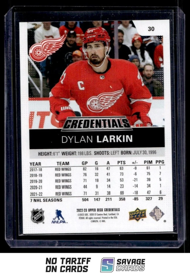 2022-23 Upper Deck Credentials Blue Dylan Larkin /99 #30 Detroit Red Wings - Image 2 of 3
