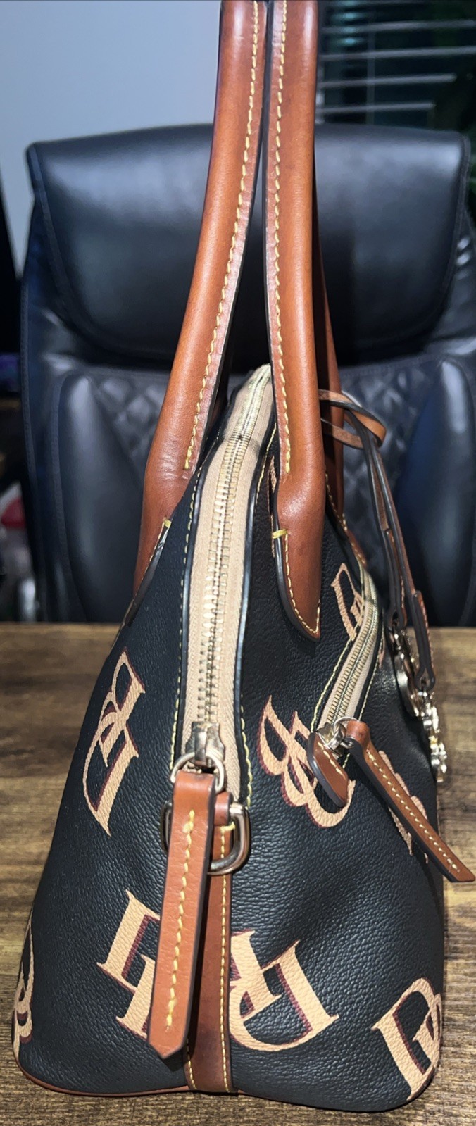 Dooney and Bourke | Black Monogram Domed Satchel | Missing Strap — image 4