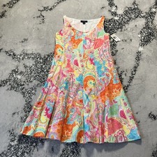 Chaps Dress Womens Size 10P Colorful Pastel Paisley A-line Cotton Preppy Resort