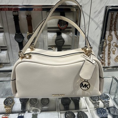 MICHAEL KORS CECILY MEDIUM SHOULDER BAG MK LIGHT CREAM WHITE SOFT LEATHER GOLD