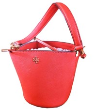 TORY BURCH EMERSON Mini Drawstring Bucket Bag Crossbody Bright Samba Red