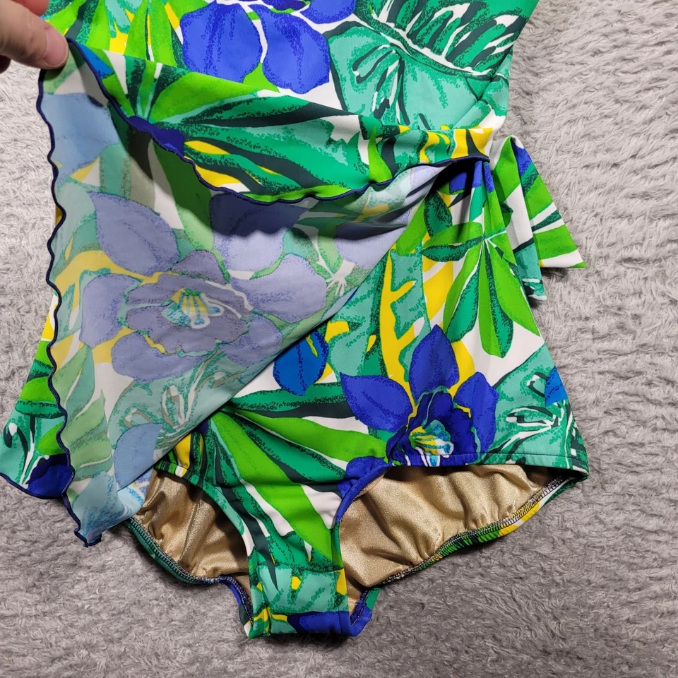 Traje de baño Maxine of Hollywood floral de una pieza control de barriga verde azul talla 16 Foto 2 de 4