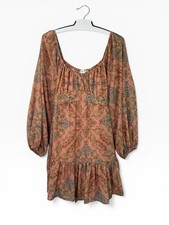 Flying Tomato Peachy Paisley Puff Sleeve Milkmaid Babydoll Dress Tie Back Sz L