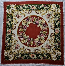 SCARF VINTAGE AUTHENTIC BAROQUE FLORAL ART ROSES BRICK MAUVE WOOLK 42" SQUARE