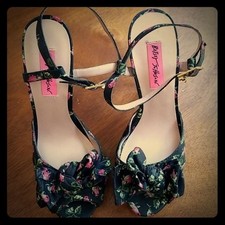 Betsey Johnson "Haylie F" floral heels with bow.