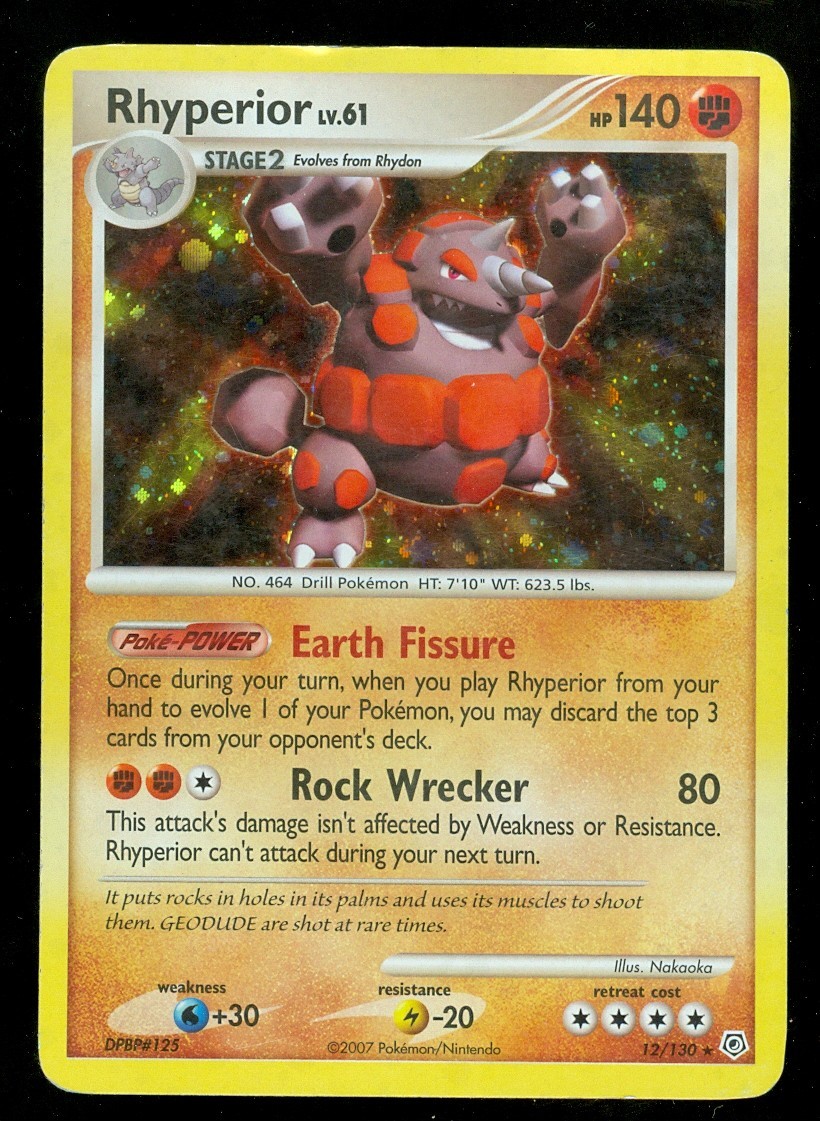 Pokemon RHYPERIOR 12/130 Diamond & Pearl - RARE HOLO - HEAVY PLAY