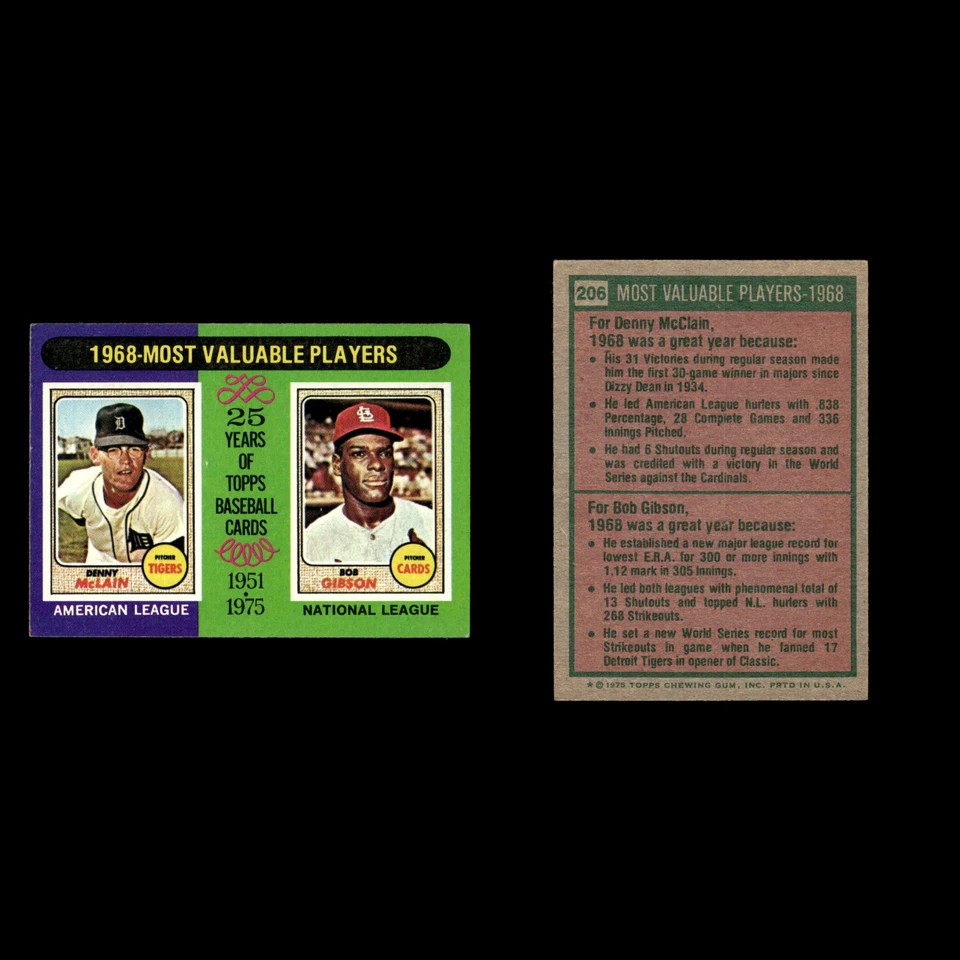 Denny McLain/Bob Gibson #206 1975 Topps Detroit Tigers/St. Louis Cardinals Card - Image 3 of 3