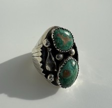 Native American Natural Green Turquoise Sterling Silver Ring Size 10.5