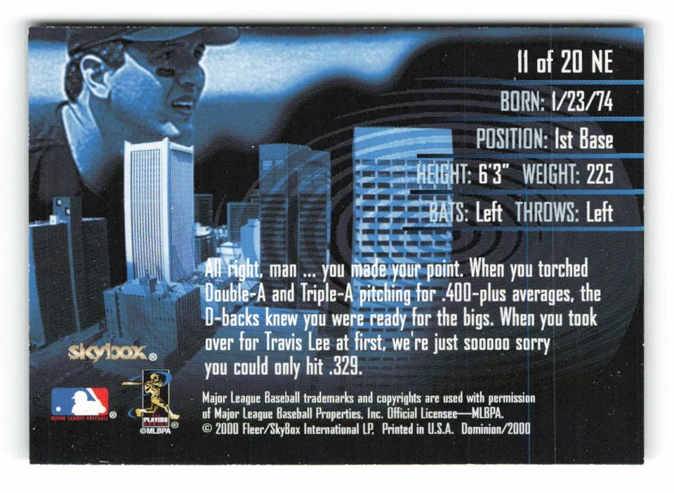 2000 SkyBox Dominion #11NE Erubiel Durazo New Era Arizona Diamondbacks - Image 2 of 2